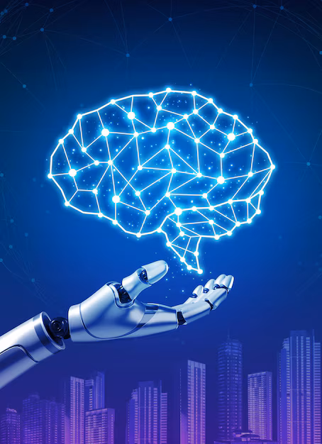 3d-robot-holding-virtual-futuristic-digital-brain-glowing-cityscape-blue-background-vertical-style-ai-technology-machine-learning-artificial-intelligence-with-business-development